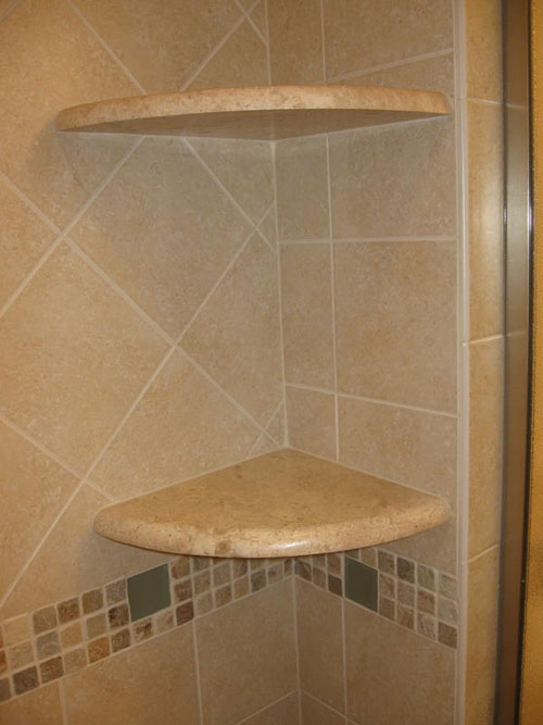 tile shower with marble corner shelves and mosaic-cherry hill,nj-photo by pepe tile installation-tile contractor,nj